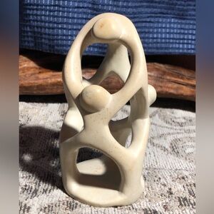 Abstract Hand Carved Soapstone Unity Sculpture Human Pyramid